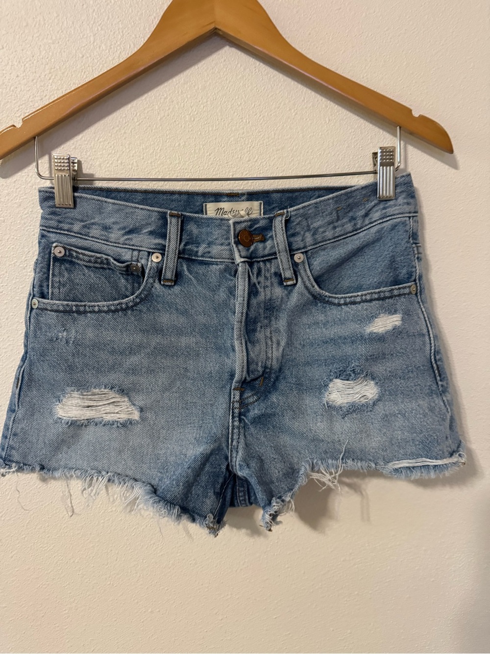 Madewell Relaxed Denim Shorts Destructed Button Fly Distressed Western-24